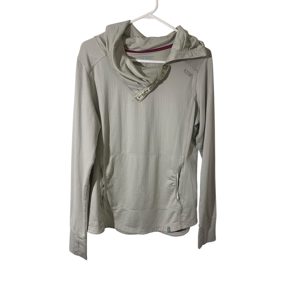 5.11 Tactical Men's Beige Herringbone Mockneck Pullover Men's Large Thumbholes‎